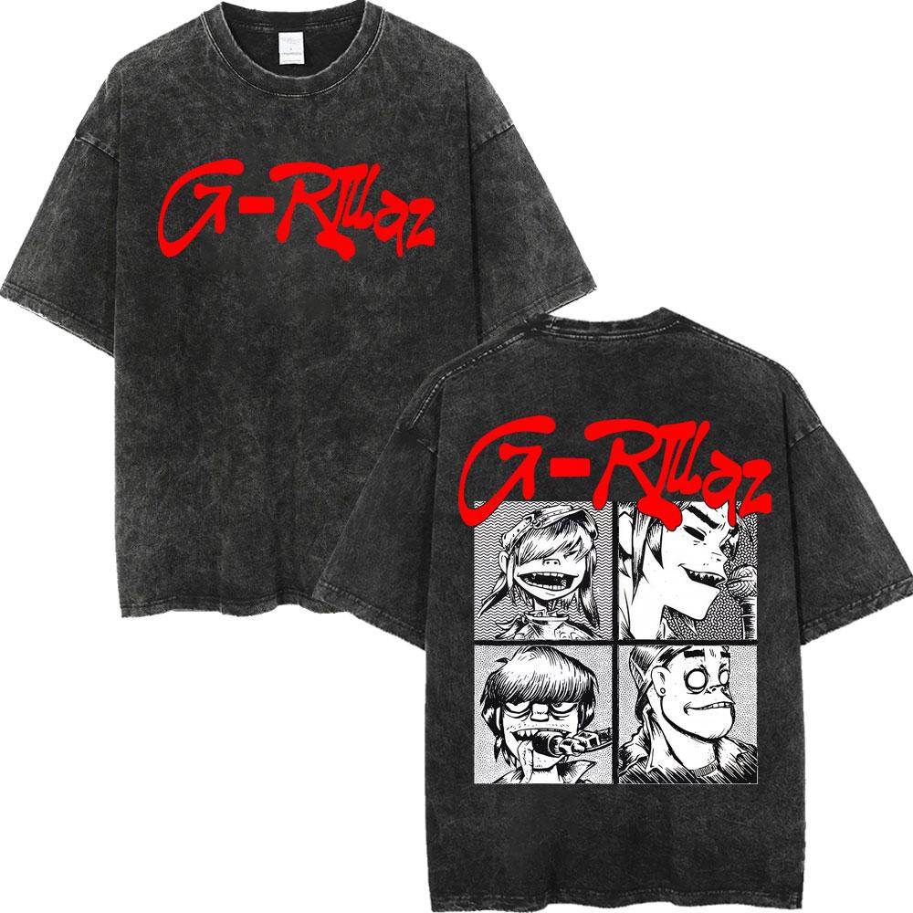 Vintage Washed Gorillaz The Mountain Tour Tshirts Men Women Casual Fashion Tshirt High Quality Cotton Oversized T Shirt