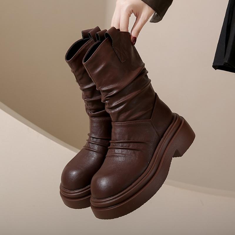 Flats Platform Women Ankle Boots Pleated Designer 2025 Trend New Shoes Boots Winter Chelsea Goth Party Woman Botas Mujer