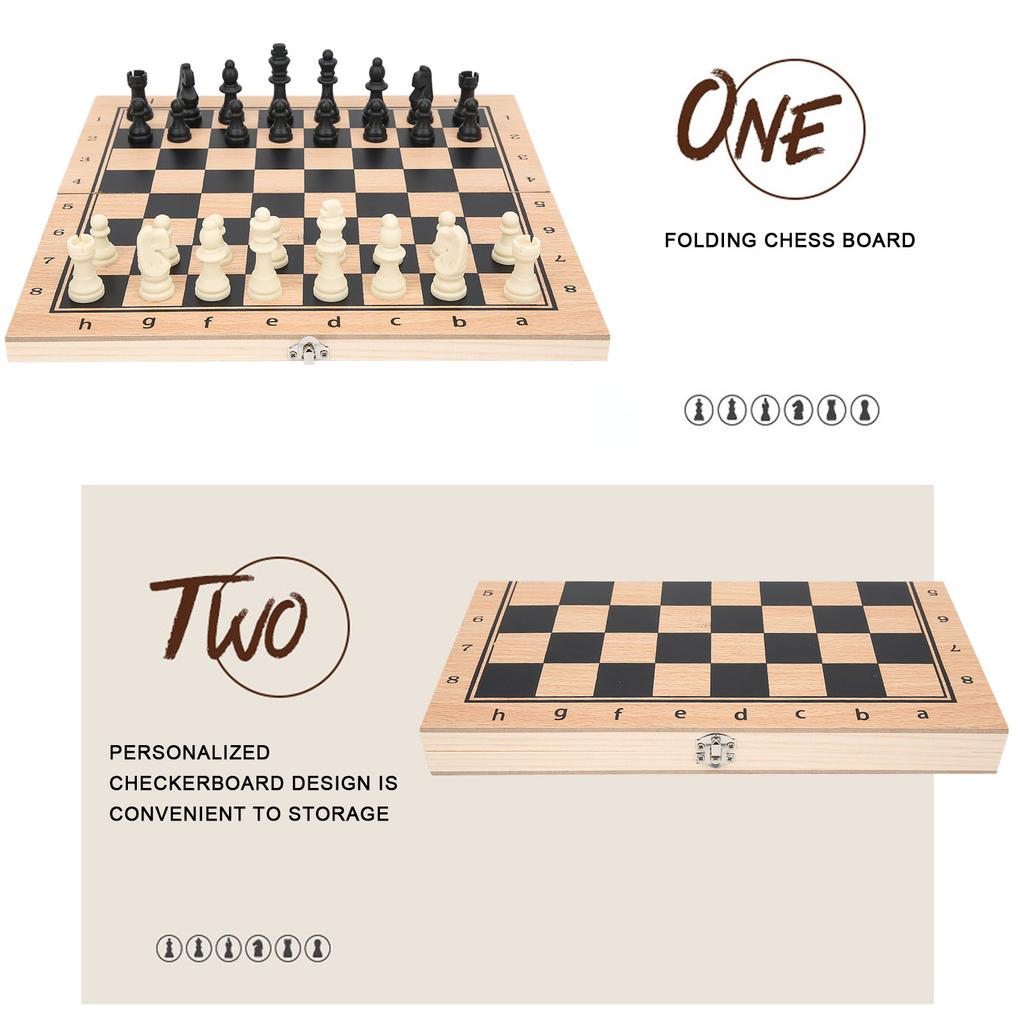 3‑In‑1 Wooden Chess Checkers Folding Portable Interactive Chess Board Toy