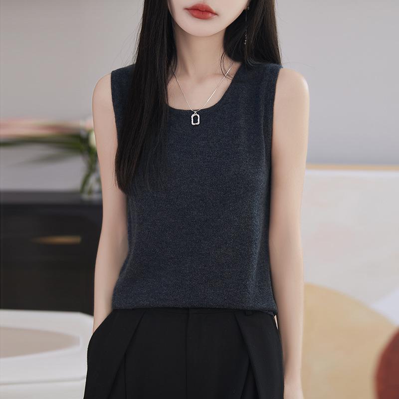 

Женский приталенный вязаный жилет из шерсти - Мягкий без рукавов с круглым вырезом для многослойности весной и осенью L темно-серого