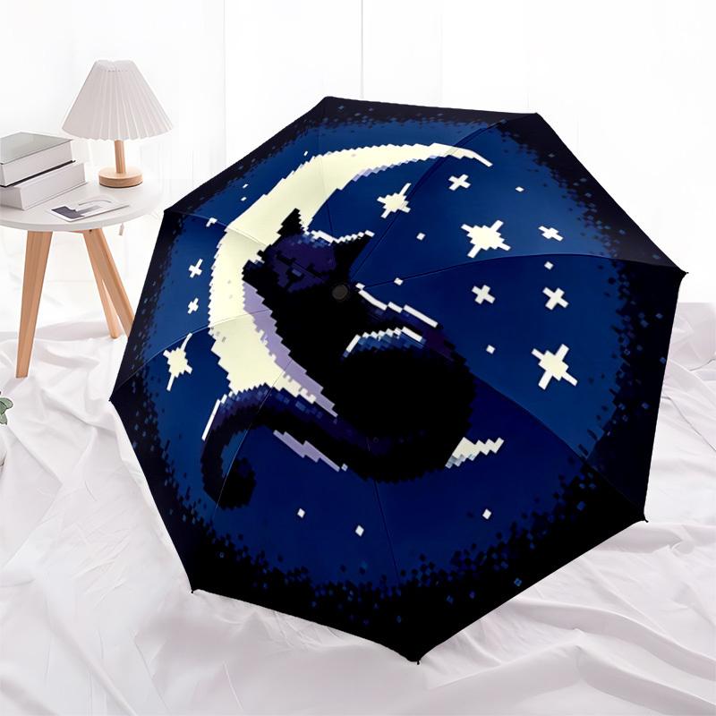 1pc Moon Cat Automatic Open/Close Umbrella, Windproof, Folding Compact Umbrella with Lightweight Design for Women/Men093