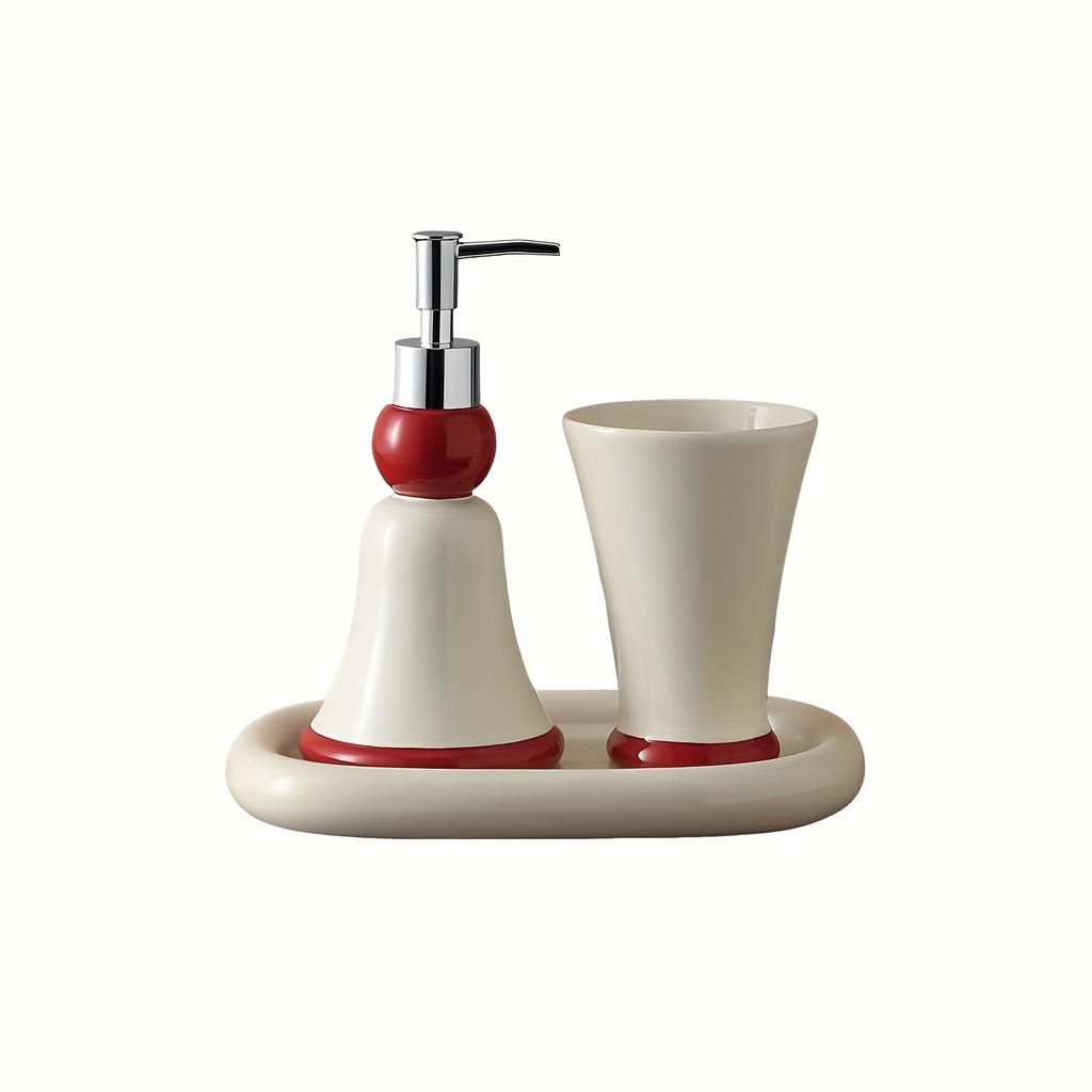 Toilet Ceramic Lotion Dispenser and Mouthwash Cup Set for Hotel, Home Bathroom Essentials