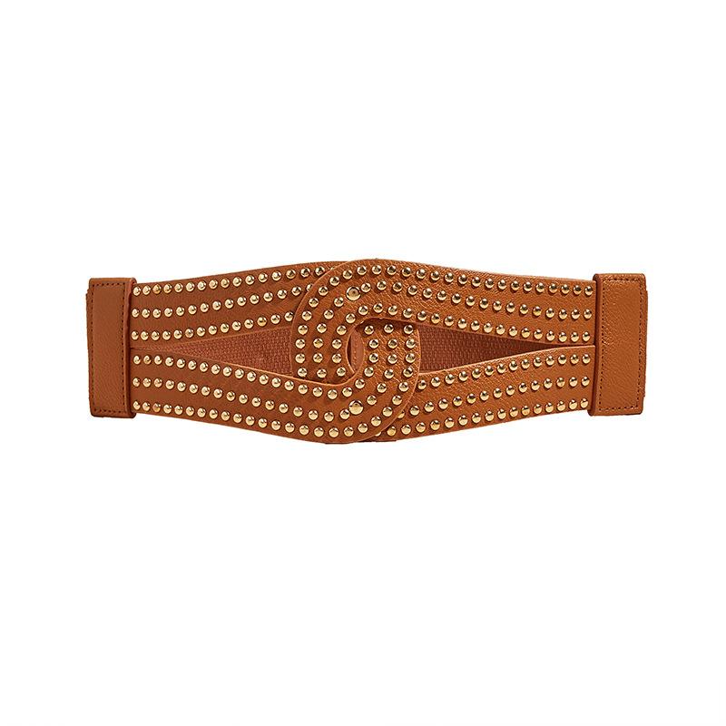 Punk Style Rivet Wide Waist Seal, Dress with Versatile Elastic Elastic Waist Belt for Women