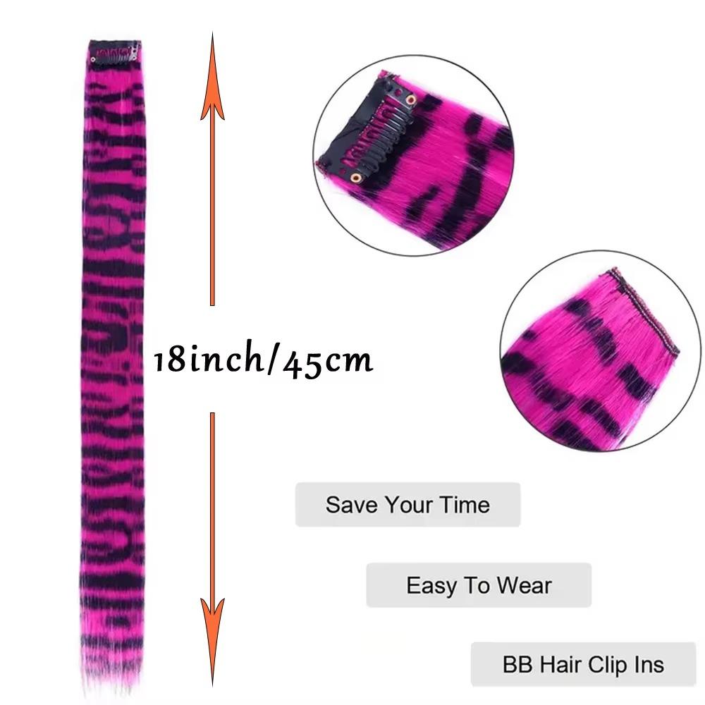 Colorful Hair Highlights Stripe Printed Wig Hairpieces Christmas Clip in Hair Extensions Girls