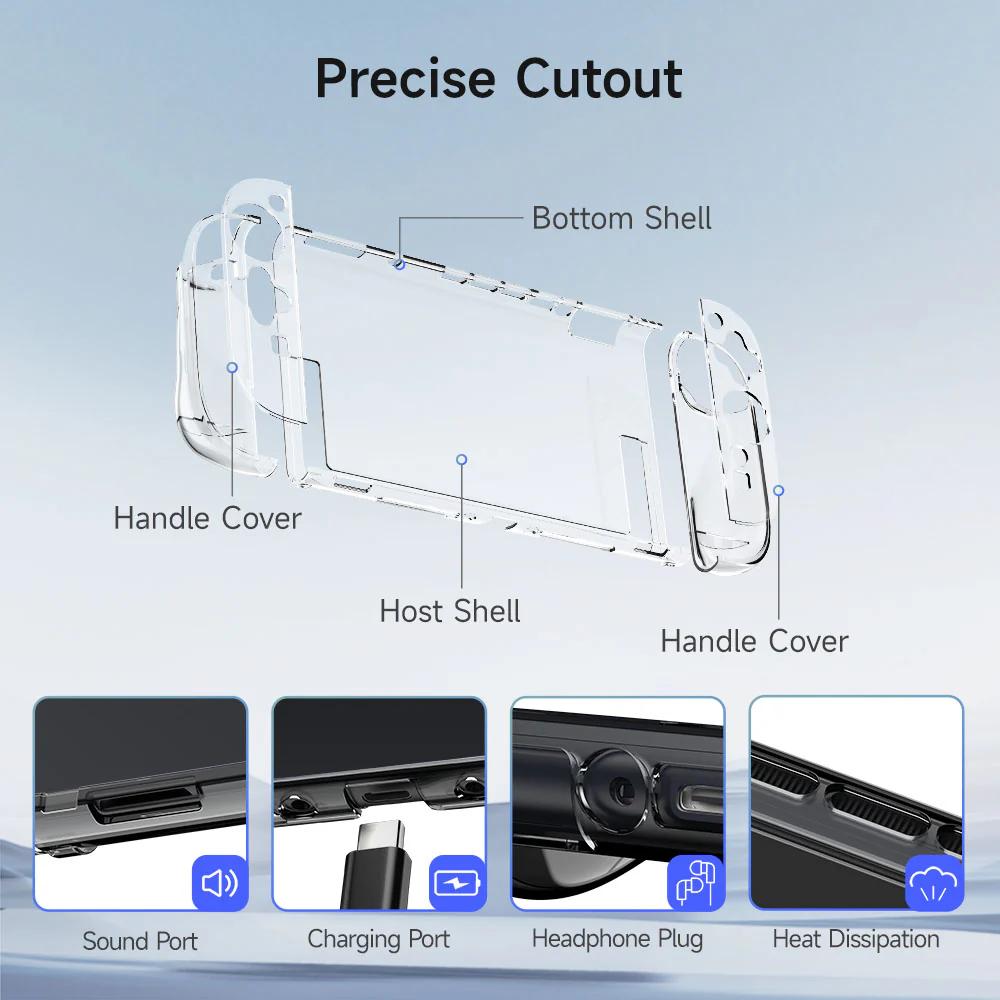 EASYSMX A02 For Nintendo Switch 2 Game Console Transparent Protective Case with Silicone Joy-Con Grip Handle Cover Set