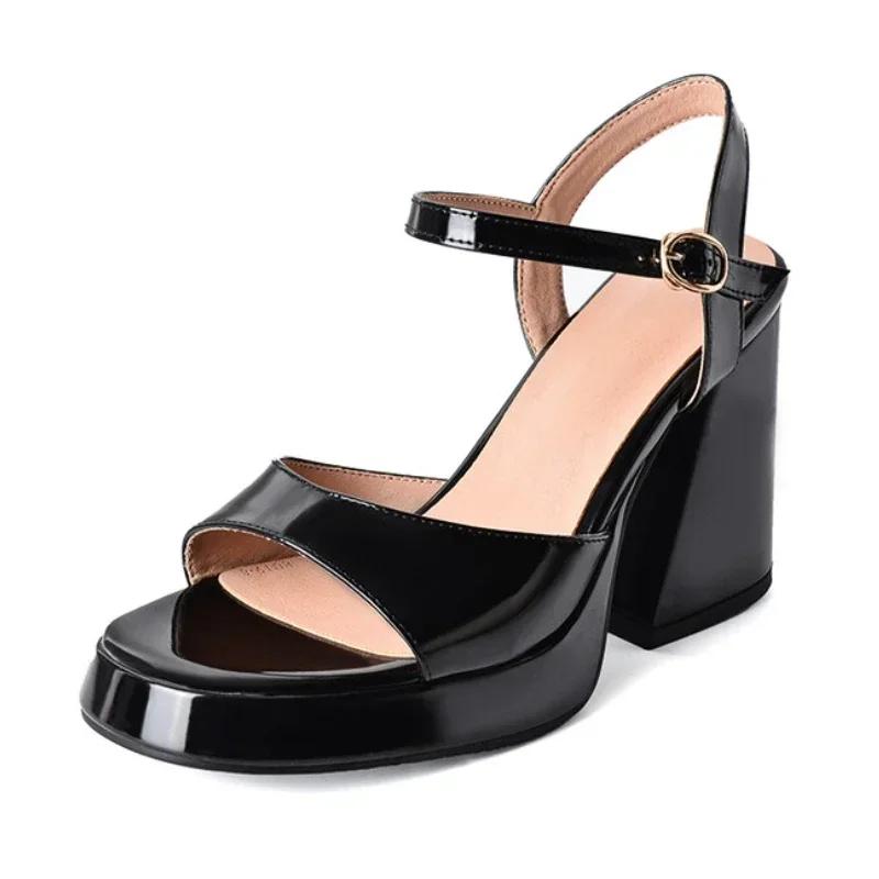 Fashion Luxury Leather Women's Sandals Sexy Slingbacks Chunky High Heels Ankle Strap Open Toe Summer Heeled Sandals Zapatos De Mujer
