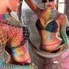 Sexy Women's Long Sleeved Colorful Mesh Suit Erotic Lingerie Set Hollow Sex Fishnet Perspective Underwear Exotic Costumes