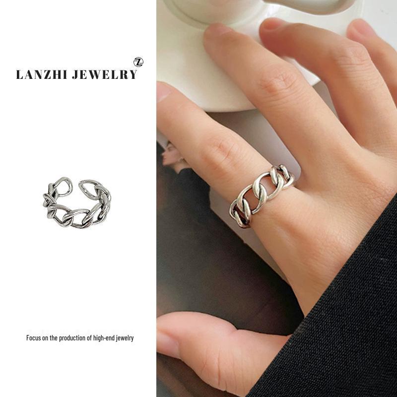 

Lan Zhi Серебро 925 пробы Не тускнеющее Универсальное Хип-хоп Панк Кольцо-цепь Adjustable open