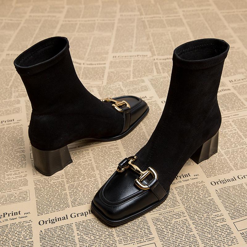 Boots women's autumn and winter new thick heel small short boots autumn and winter women's shoes medium heel high heel thin Martin boots