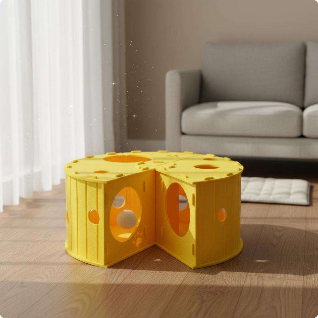 Cheese Feline Tunnel Multi-Hole Design Felt Cave Easy To Clean