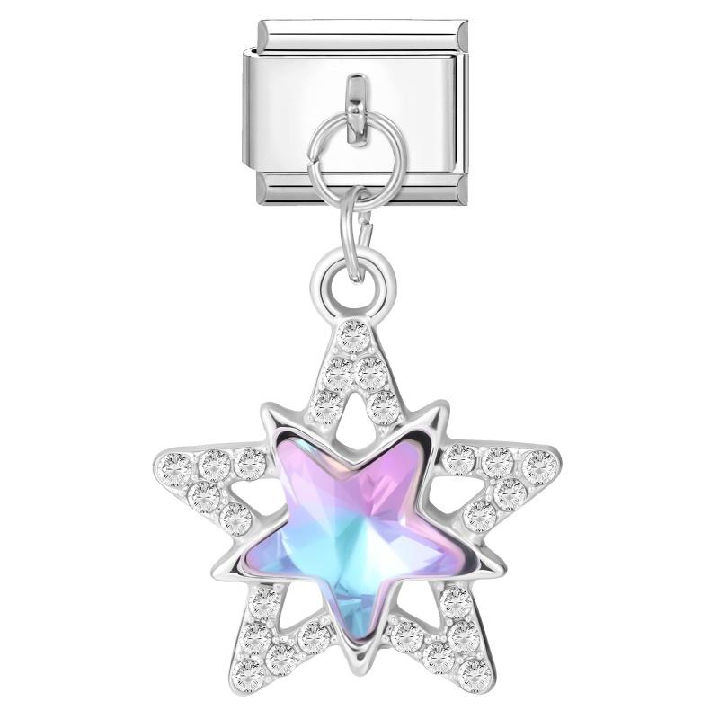 Women Fashion Zircon Star Butterfly Golden Heart Tassel Chain Italian Charms Fit 9mm Stainless Steel Bracelet DIY Jewelry Gift