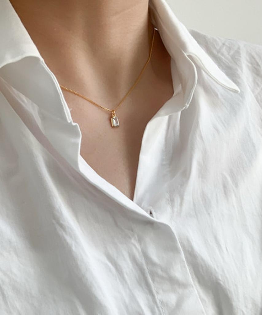 Alleun Silver 925 Cubic Square Pendant Chain Necklace