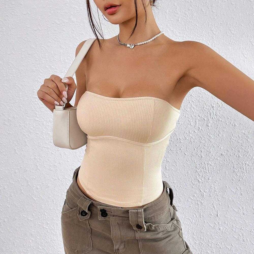 2026 summer European and American style sexy babes sleeveless top women, shoulder strap tube top human cotton micro-elastic top women s summer S абрикосовый