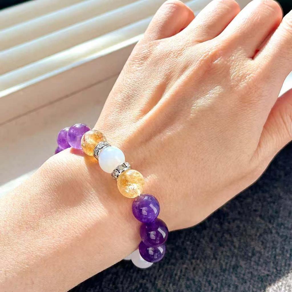 Retro High Quality Natural Large Particle 10Mm Amethyst Citrine Chalcedony White Bracelet Bracelet