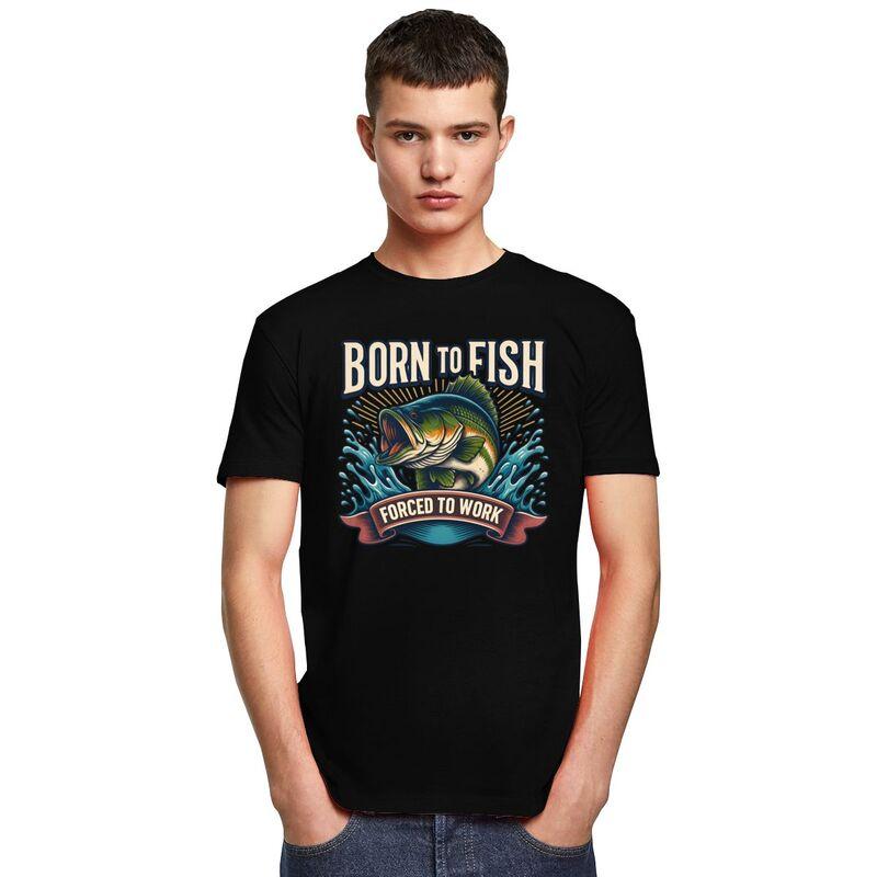 Born To Fish Forced To Work T Shirt Men Pure Cotton Tshirt Leisure Tee Short Sleeves Angler Fishing Tshirt Loose Fit Clothing