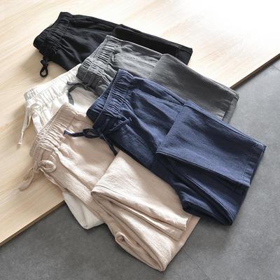DuPont Stoff Herren Sommer Atmungsaktive Baumwolle & Leinen Elastischer Bund Gerades Bein Hose