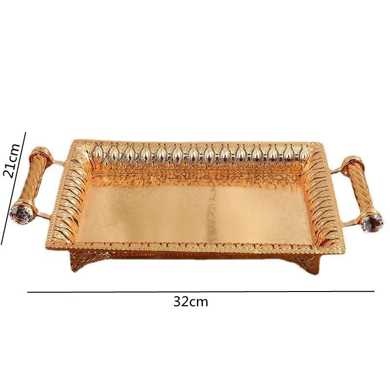Kitchen Supplies, Hotel KTV Fruit Tray, Metal Service Gold, Rectangular Handle Decorative Nuts, Candy, Snacks