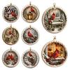 Christmas Party Supplies Acrylic Red Bird Ornament, Snow Scene Pattern Xmas Tree Pendants Hanging Decor, Retro Round Pendant for Winter Holiday Nature
