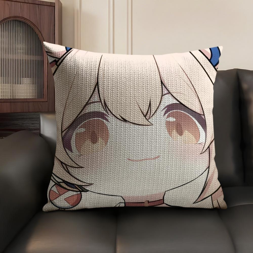 Yoimiya Cute Genshin Impact Cushion Cover Natural Linen Organic Fabric DoubleSided Printing Sofa Home Decor Gift Pillow Case