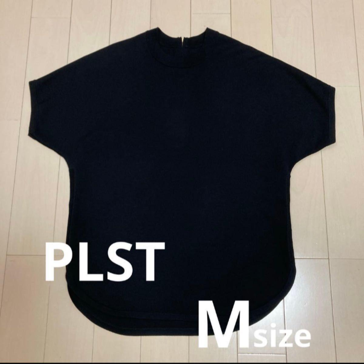 [Good Condition] PLST Cotton Back Zip Knit T-shirt Black Short Sleeve T-shirt