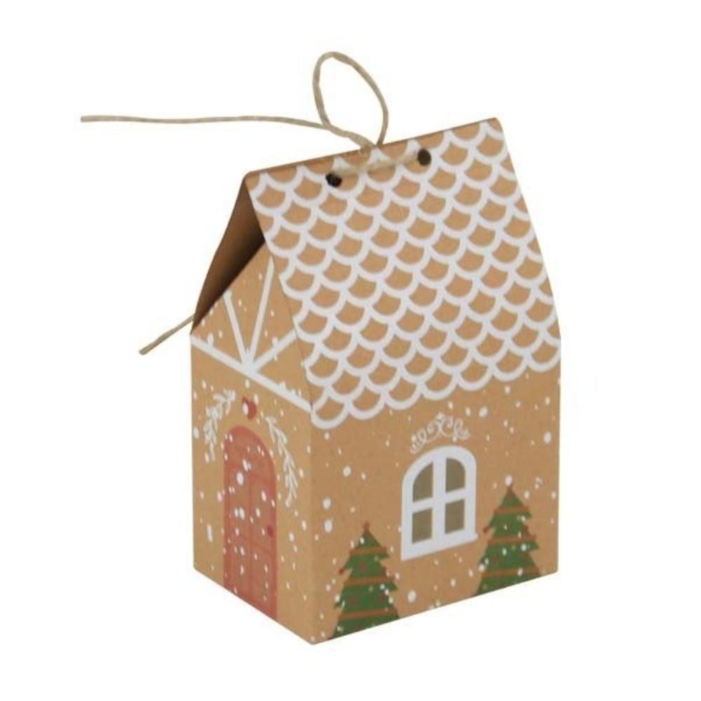 25/50/100pcs Christmas Candy Packing Box House-shaped Kraft Paper Cookie Storage Bag Twine Closure Gift Bags for Party Favors