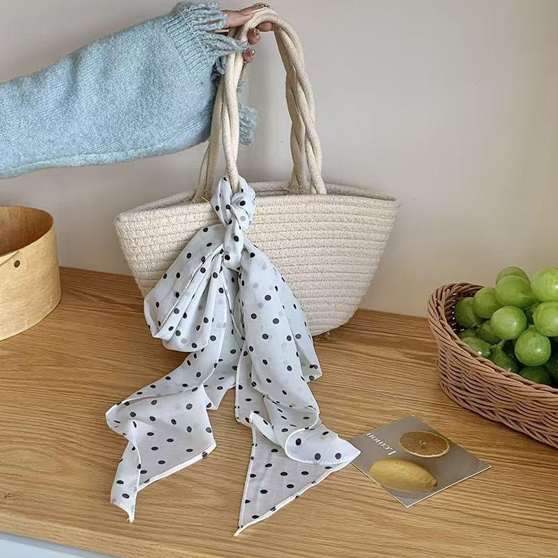 Lazy Wind Premium Retro Brown Polka Dot Long Light Luxury Tie Bag Long Hair Belt Chiffon Silk Scarf Vacation Scarf