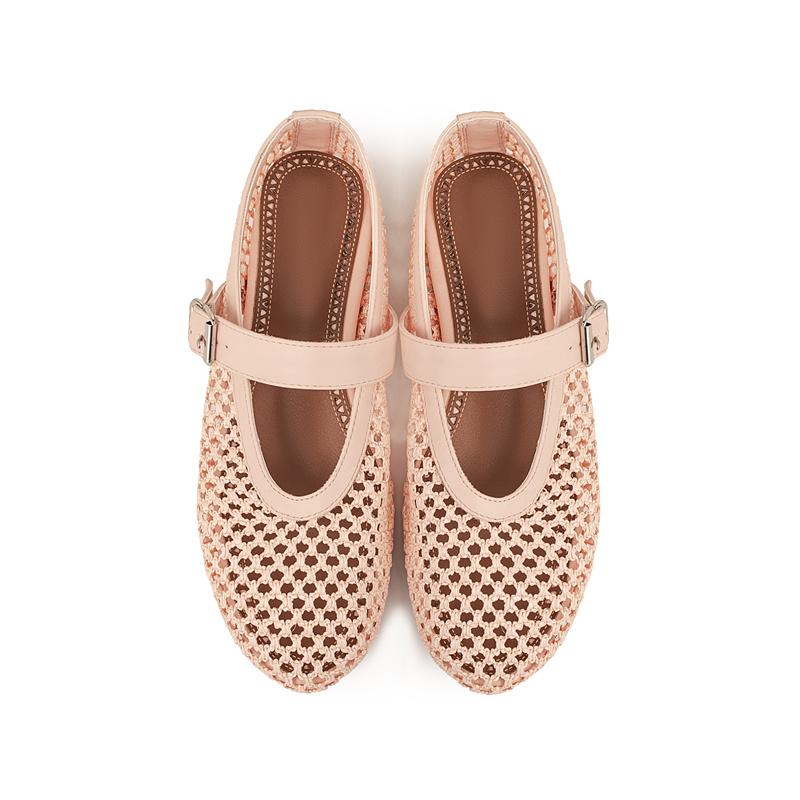 Fashion Summer Woven Hollow Out Flat Sole Single Shoes Comfortable Women Low Heel Commuting Studentsshoes Fashionable Handmade Sandal 45