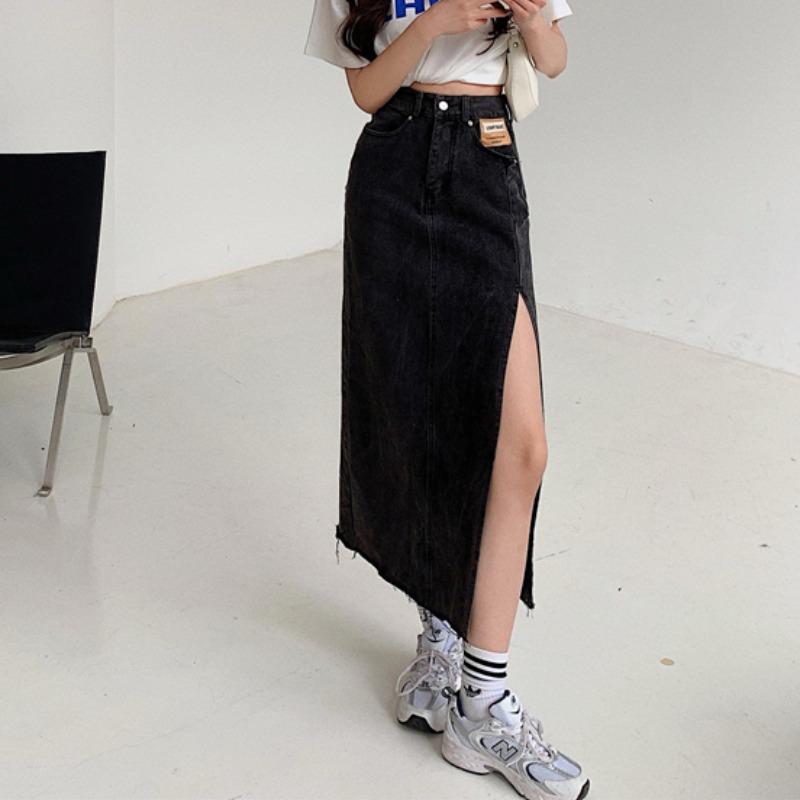 Summer 2024 Women's High Waist Slim Denim A-Line Split Skirt