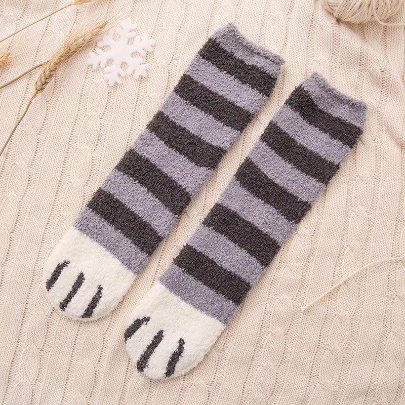 Korallfleece-Socken für Kinder im Herbst und Winter, Dicke und warme Katzenpfoten-Socken, Niedliche und süße Schlafsocken, Mittelhohe Bodensocken
