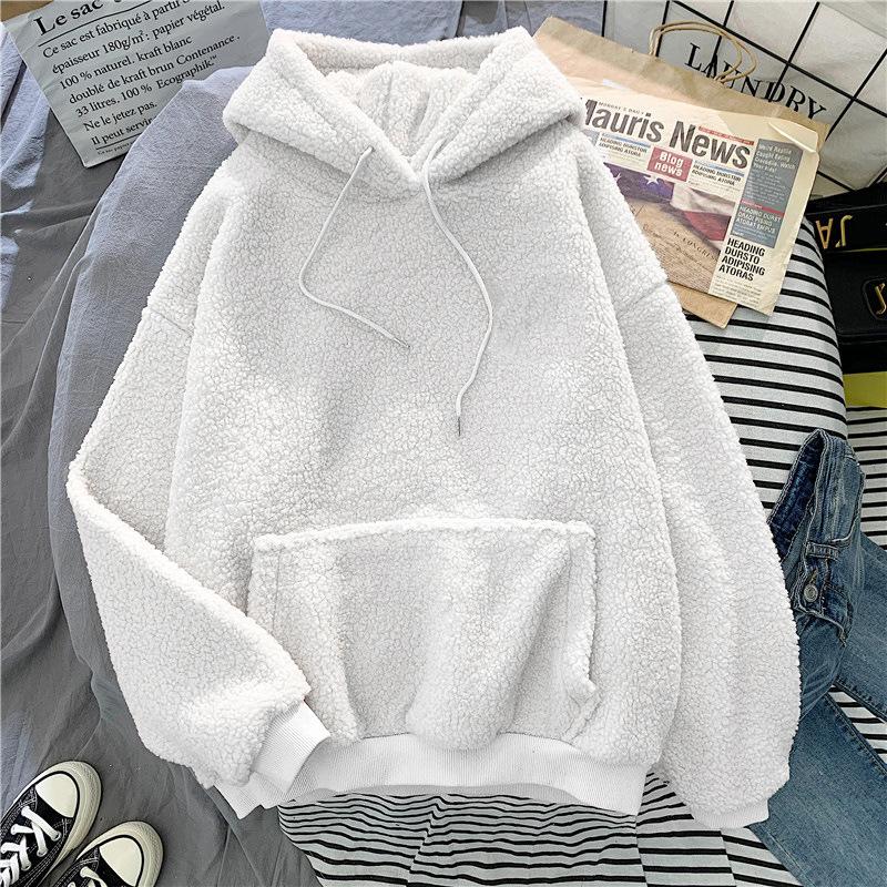 Lamb Fleece Sweater Women's Tide Large Size Loose Lazy Wind Autumn and Winter Fleece Thickened Hoodie Jacket