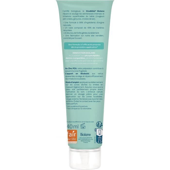 Crème nourrissante - BIOLANE - Cicabébé BIO - Hypoallergénique - 20ml - Sans parfum