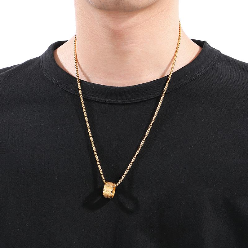 

Stainless Steel Traffic Circle Charms Neckalce for Men Hip Hop Character Ring Pendant Gold Color Trendy Jewelry Gift 60cm