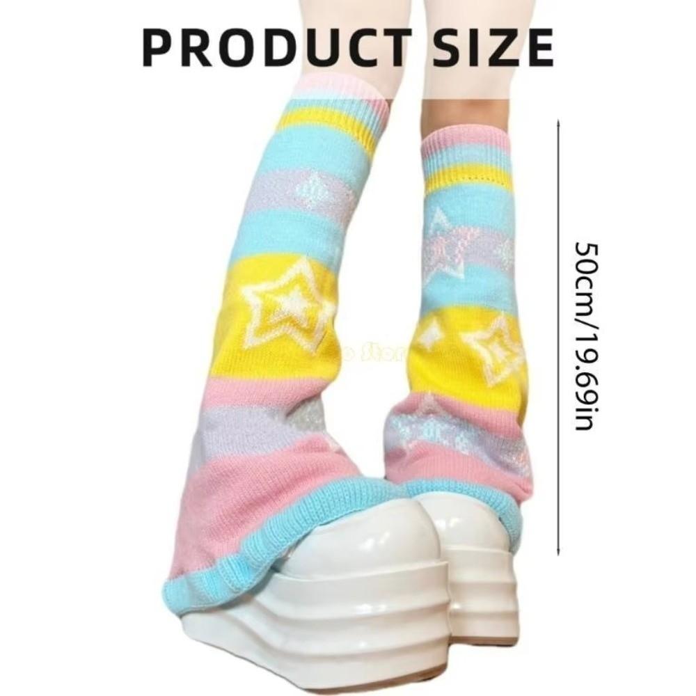 1 paio Scaldamuscoli Colore Caramella Jacquard con Motivo a Stella Calzettoni Lunghi Dolci Calzini Lavorati a Maglia Donna Ragazze