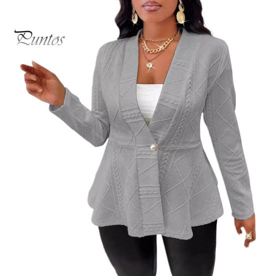

Осенне-зимний женский пиджак на одну пуговицу, текстурированный жаккард, однотонный, средней длины, глубокий V-образный вырез, длинные рукава, формальный деловой стиль, женская дорожная куртка 2XL серый