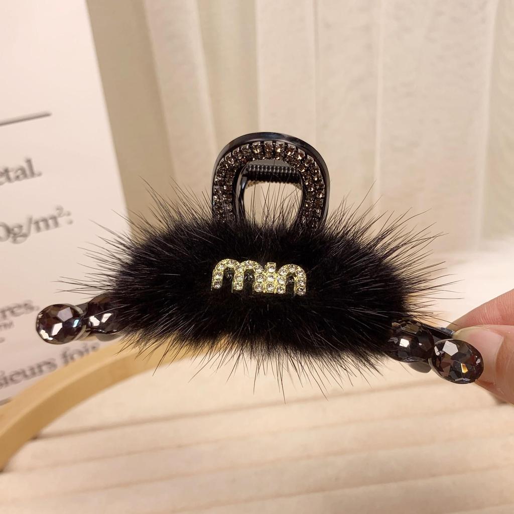 2025 High-End Rhinestone Mink Hair Clip - Women's Large Shark Claw for Updo Hairstyles