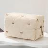 Multifunctional Bow Quilted Makeup Bag Large Capacity Portable Travel Toiletry Pouch Quilted Design Zipper Closure