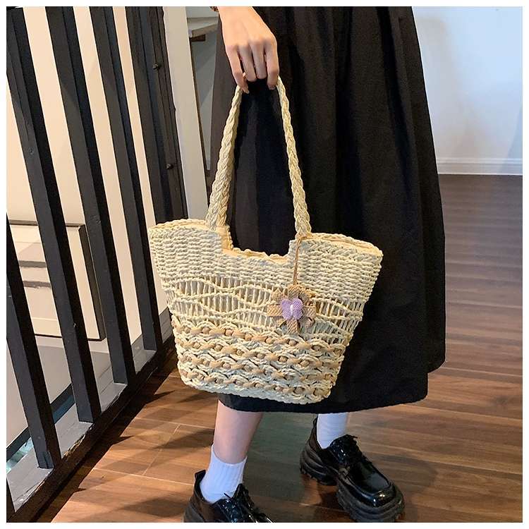 Summer Hollow Grass Woven Bag, Women's Handmade Woven Bag, Large Capacity Single Shoulder Tote Bag, Beach Vacation Bag, Grass Bag