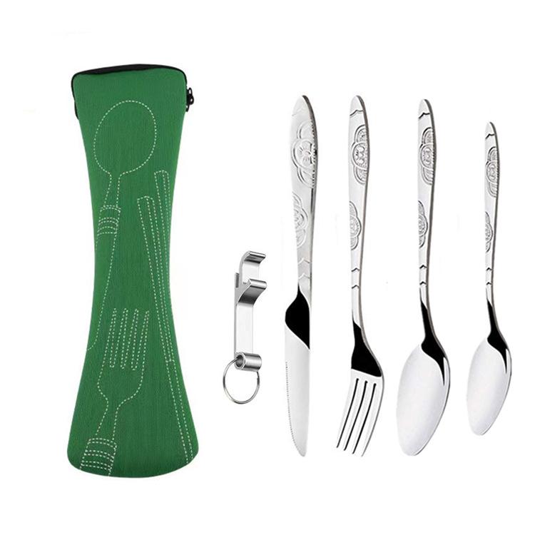 Tragbares Edelstahl-Besteckset - 5-teiliges Reisebesteck mit Messer, Gabel, Löffel und kleinem Löffel für Camping & Outdoor