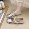 Wunderschöne flache französische silberne Schuhe mit heller Sohle für Damen 2025 neu Frühling und Herbst mit Rock Mary Jane kleine Lederschuhe