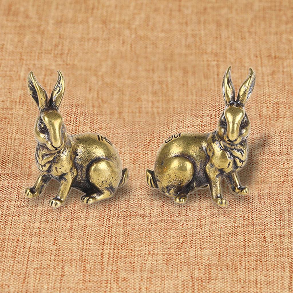 2 kusy Pevné mosazné figurky králíčků Miniaturní čajový stolek Umělecké dílo Stolní ozdoba Starožitná socha