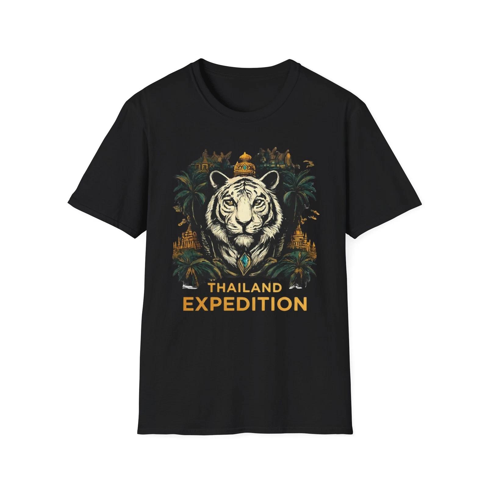 Thailand White Tiger Shirt Asian Streetwear Sukajan Style Mens Graphic Tee Gift S
