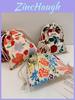 Stylish Japanese Portable Makeup Bag Floral Canvas Drawstring Cosmetic Pouch For Women