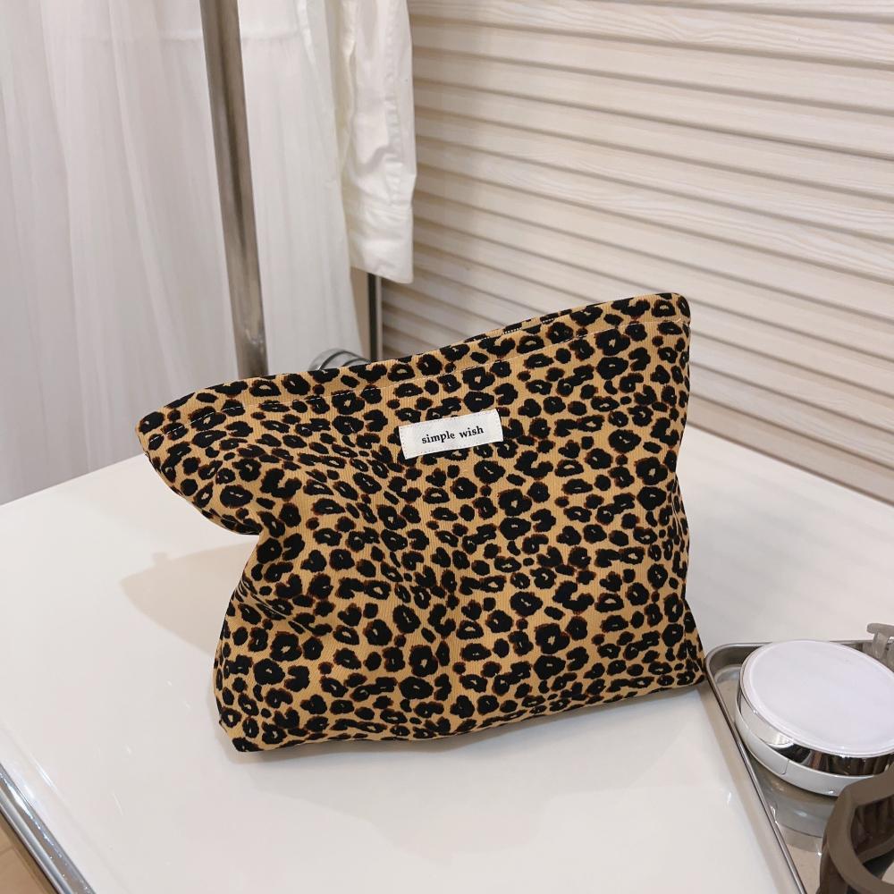 Large Leopard Cosmetic Bag Canvas Makeup Organizer Zipper Travel Beauty Case for Women