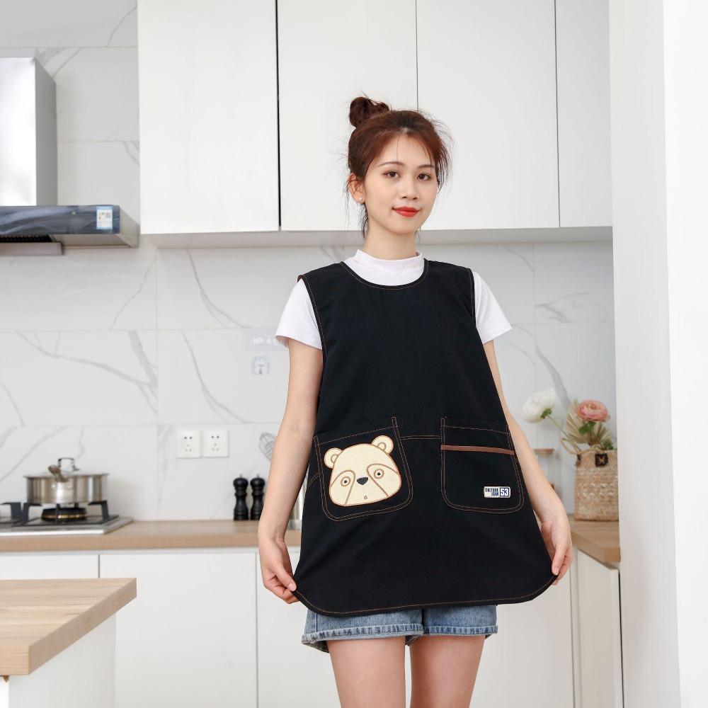 Cotton Stain-Resistant Apron Vest Style Breathable Anti Dirty Vest Bear Pocket Coffee House Uniform Clothing Accessories