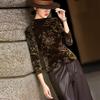 Lancer 2026 Fall French Vintage Mock Neck Velvet Floral Long-Sleeve Top