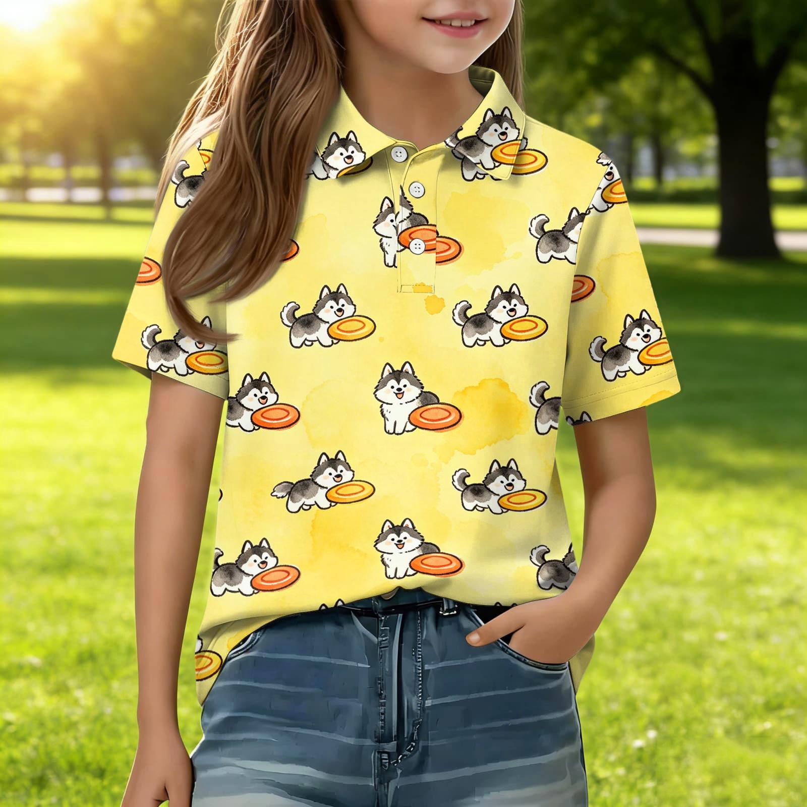 

Kids Casual Short Sleeve Polo Shirt with Animal Pattern Soft Comfortable Breathable Fabric Suitable for Everyday Wear and Outdoor Activities 140 жовтий