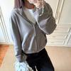 [Pure Cotton Huamian] Banana Sleeve Gray Green Sweater Short Jacket Women's Autumn and Winter Cardigan Casual Jacket