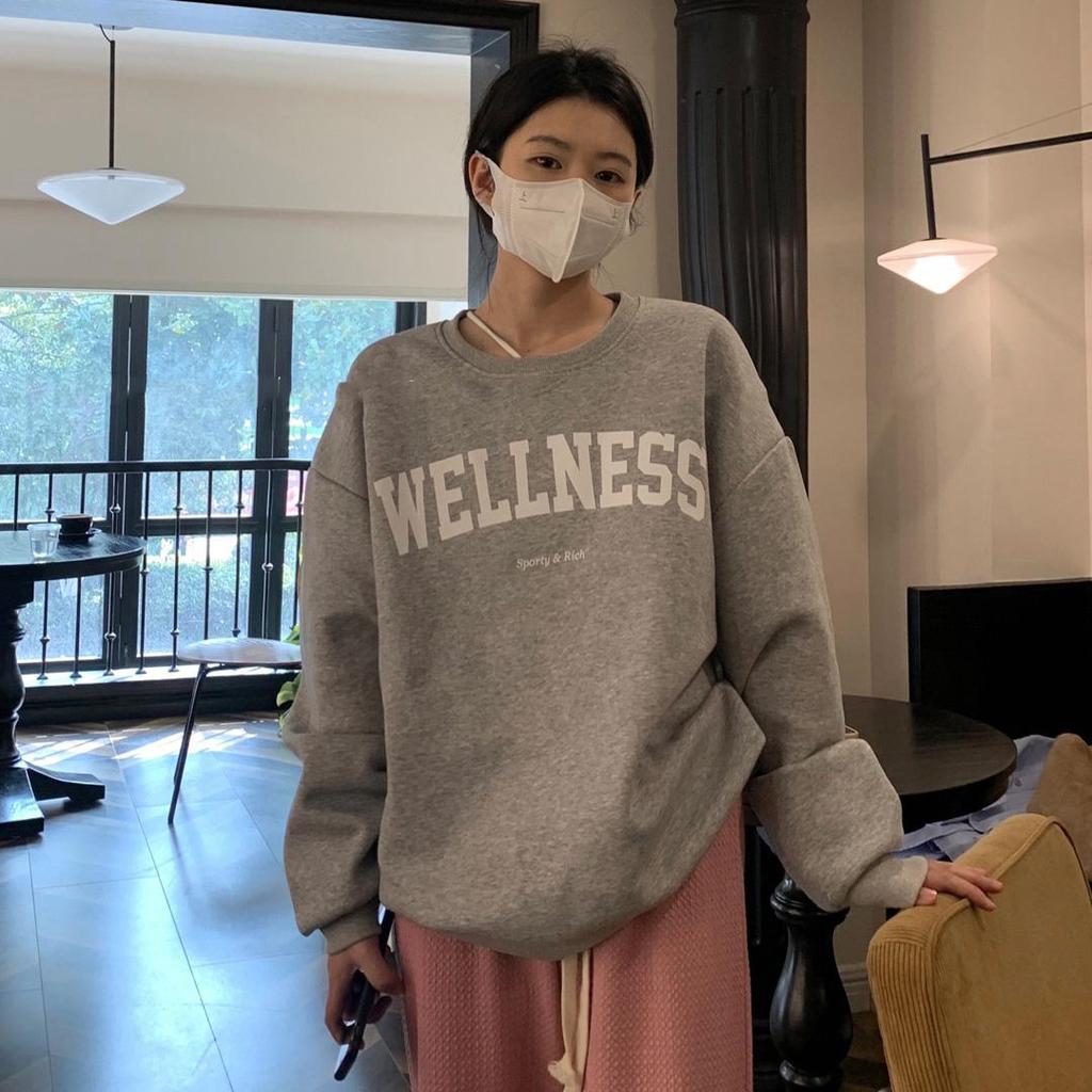 Frauen Langarm O Hals lose Pullover weibliche Tops einfarbig Sweatshirts