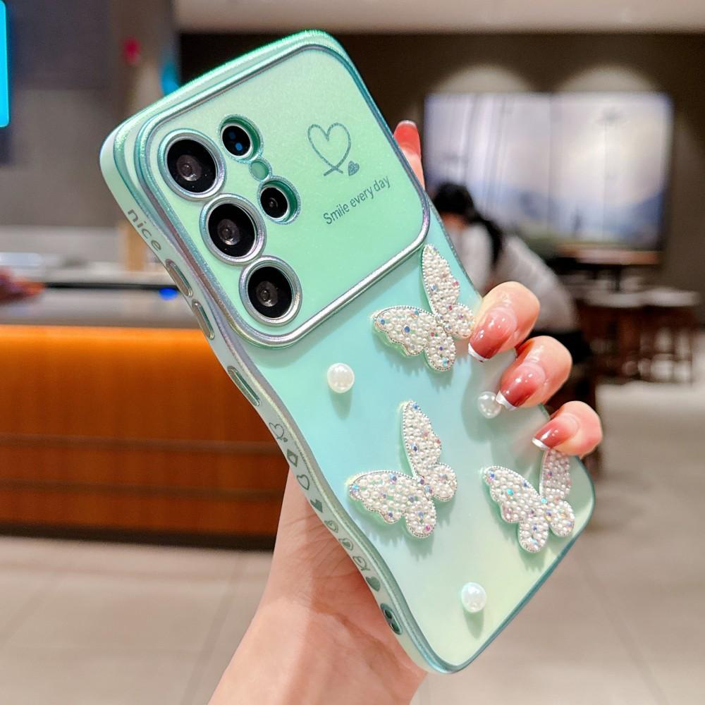 Love Pearl Butterfly Phone Cover For Samsung Galaxy S22 S23 S24 S25 Ultra Plus S24 FE S23FE S25 Edge 5G Case Shockproof  Coque