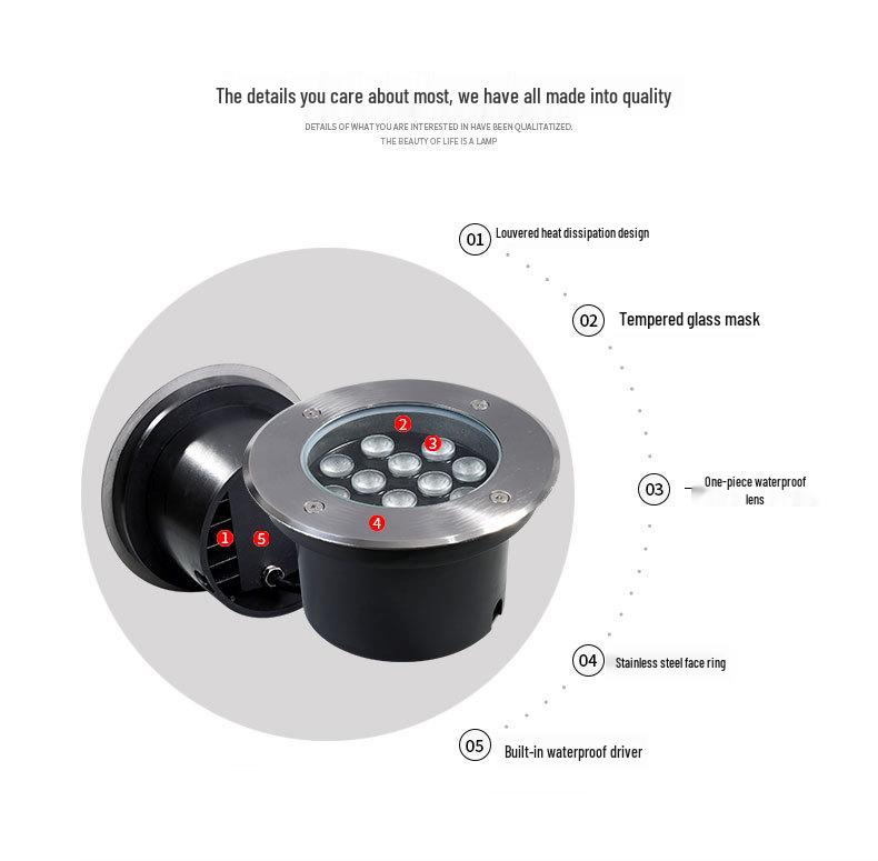 Low Voltage 12V-24V Outdoor LED In-Ground Light: Waterproof, Stainless Steel for Parks and Courtyards